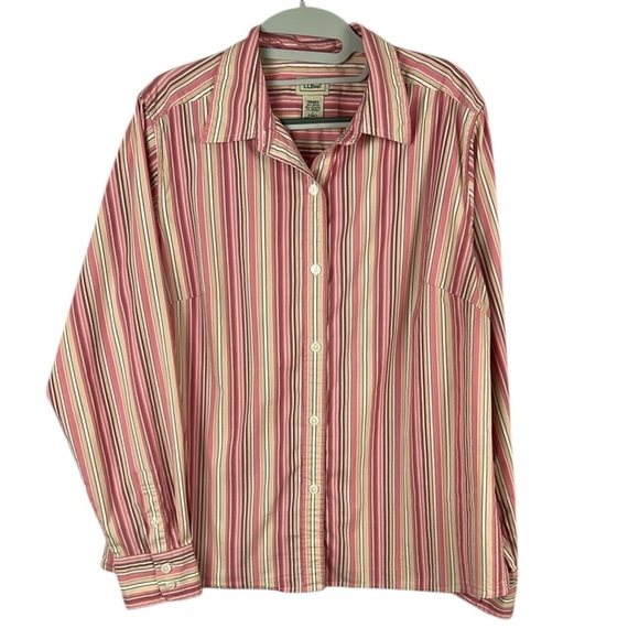 L.L. Bean Pink and Cream Striped Long Sleeve Oversized Shirt Size Large - Picture 1 of 8